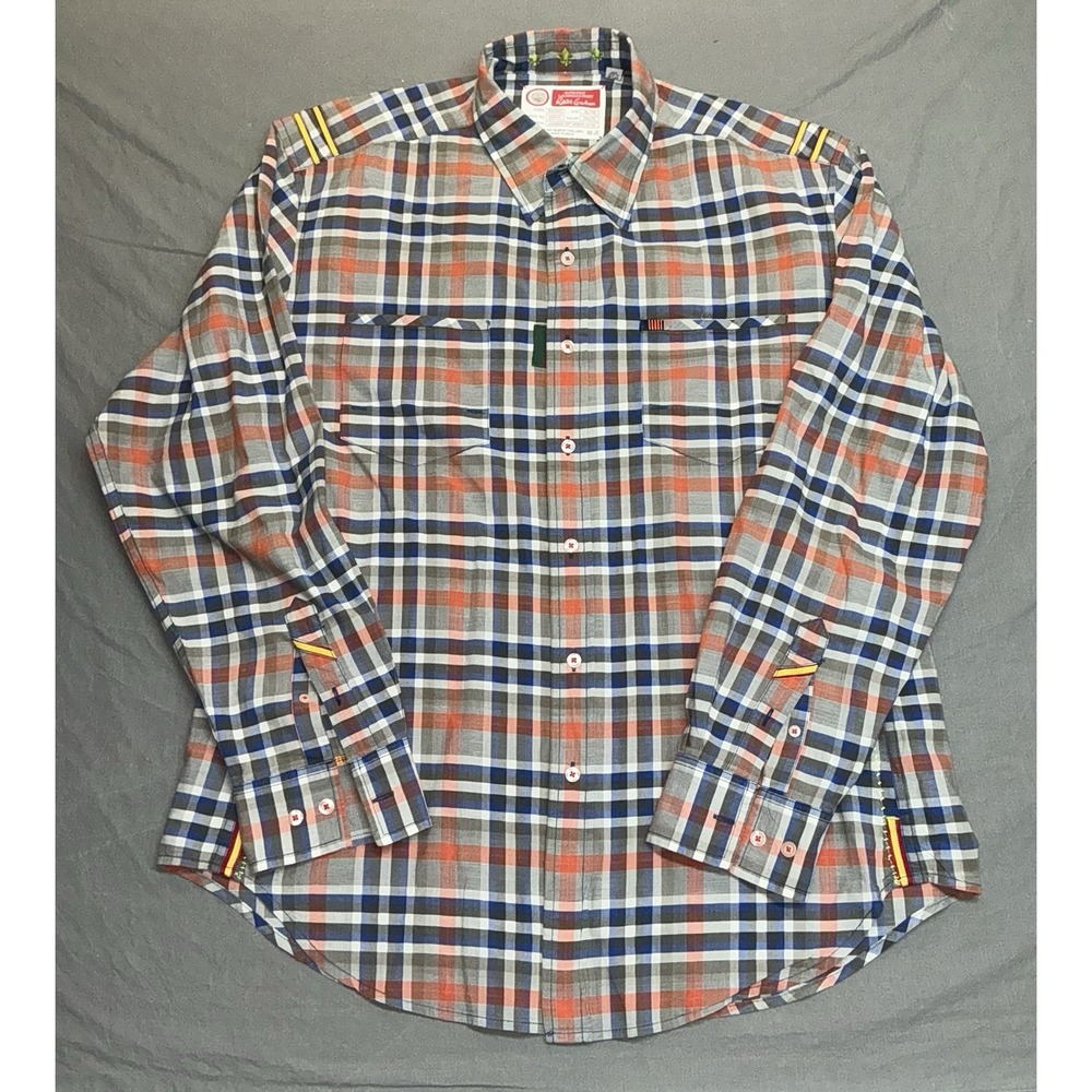 Robert Graham Shirt Mens XL Plaid Check Long Sleeve Casual Button Orange Blue